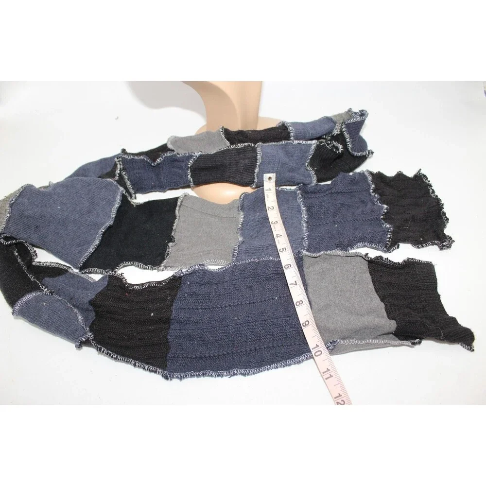 Scarf Upcycled Black Blue Gray Sweaters Winter Scarf Soft Warm 8' Long Handmade